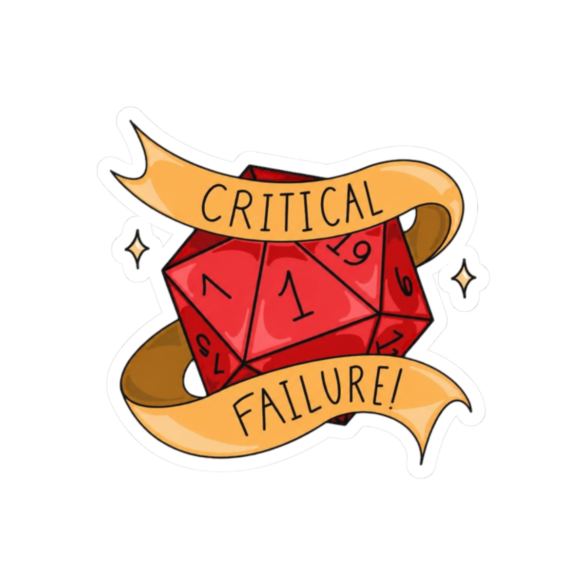 Nat 1 Critical Failure D&D D20 Dice Funny Sticker | Gamer Vinyl Decal - alternate angle 3, merchandise