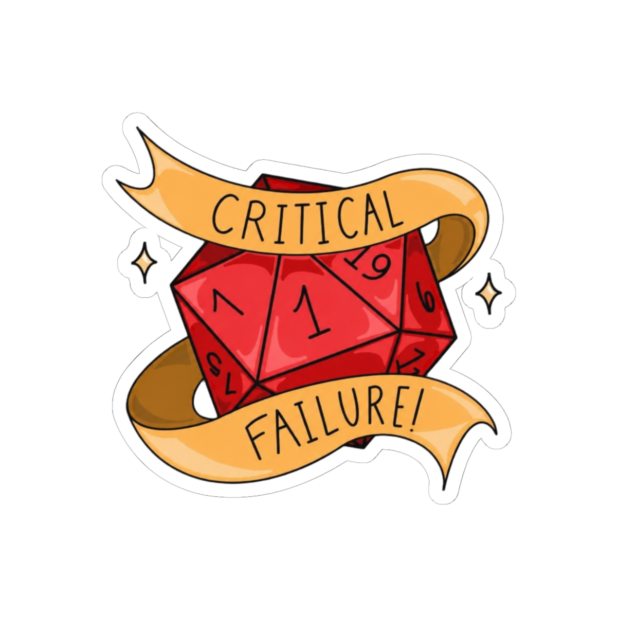 Nat 1 Critical Failure D&D D20 Dice Funny Sticker | Gamer Vinyl Decal