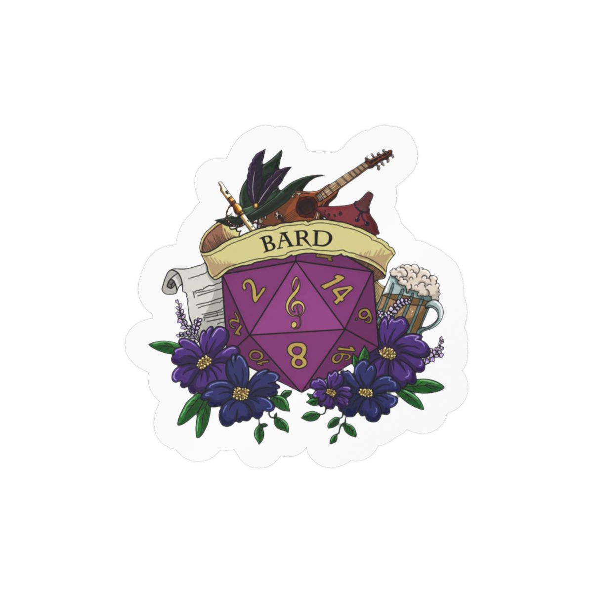 Dice Bard Sticker | Cute Fantasy RPG Vinyl Decal for Gamers - Official stickers merchandise