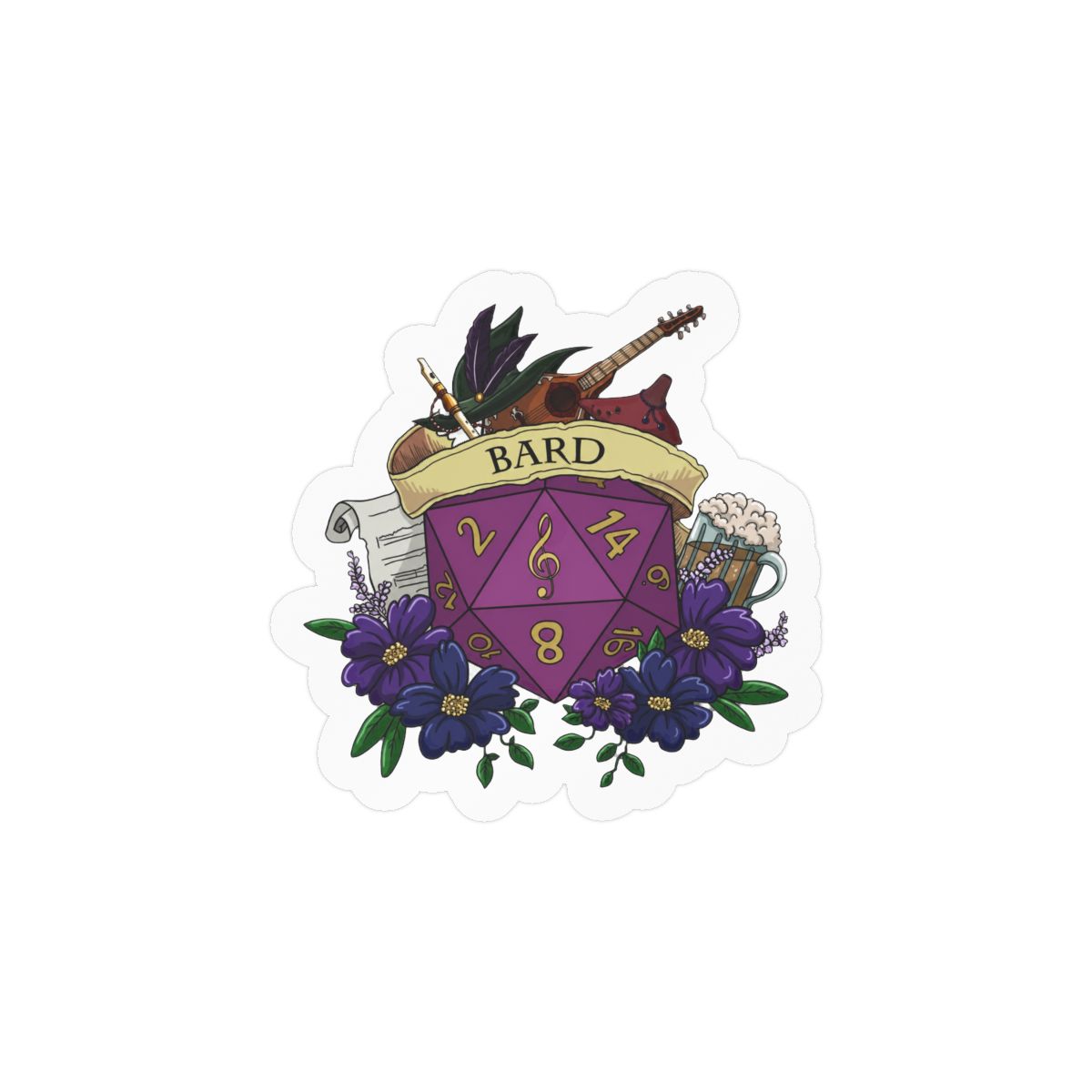 Dice Bard Sticker | Cute Fantasy RPG Vinyl Decal for Gamers - alternate angle 3, merchandise