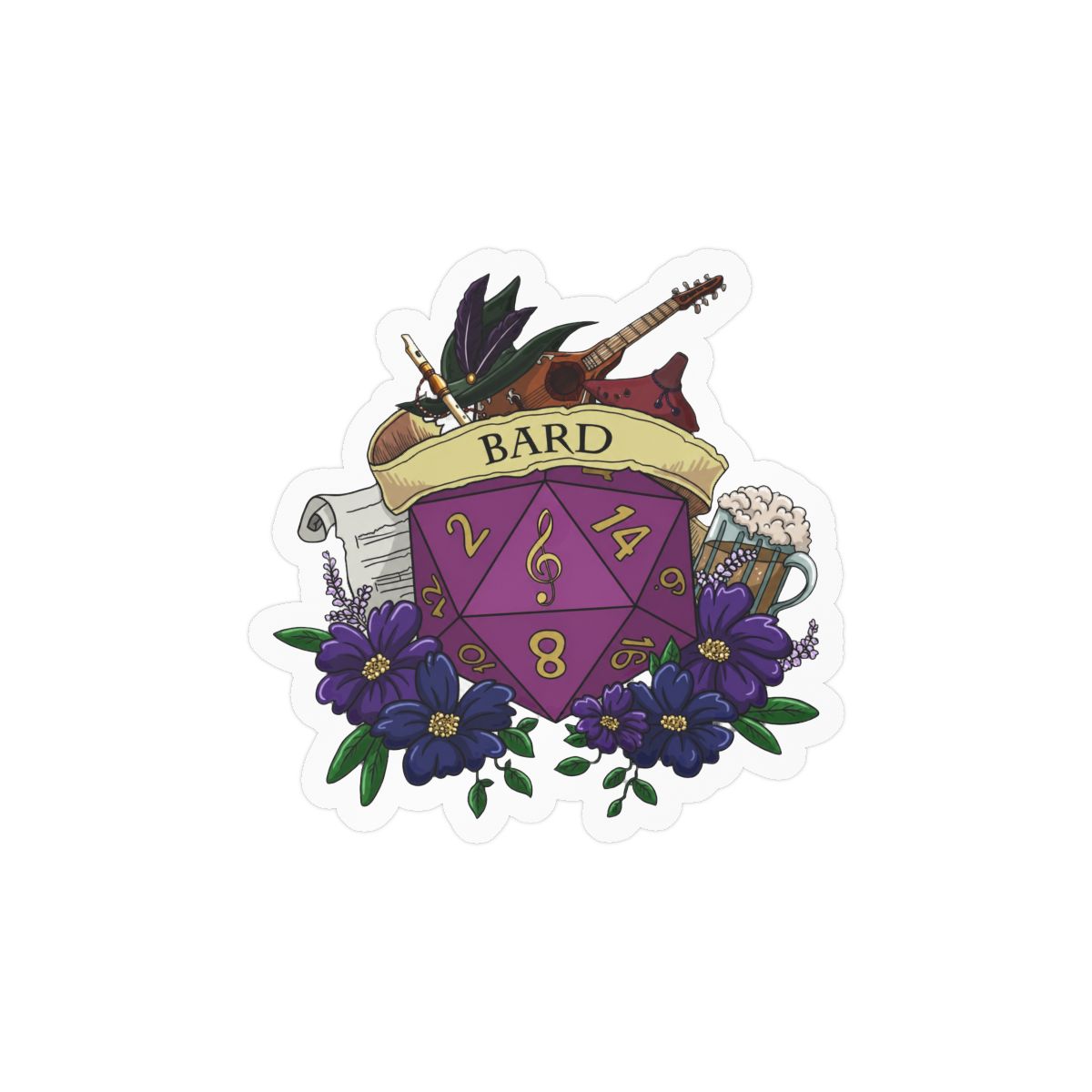 Dice Bard Sticker | Cute Fantasy RPG Vinyl Decal for Gamers