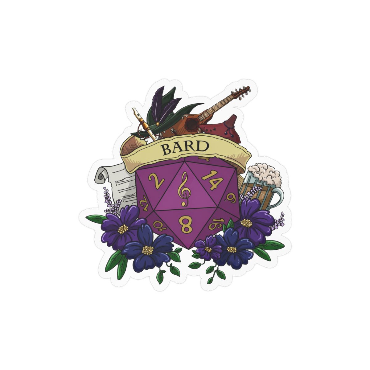 Dice Bard Sticker | Cute Fantasy RPG Vinyl Decal for Gamers - alternate angle 2, merchandise