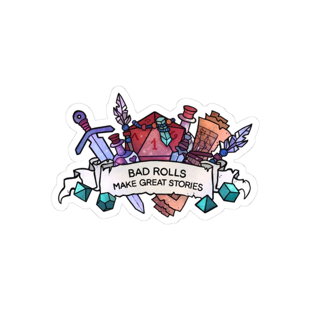 Bad Rolls Make Great Stories Funny Gaming Sticker | Tabletop RPG Vinyl Decal